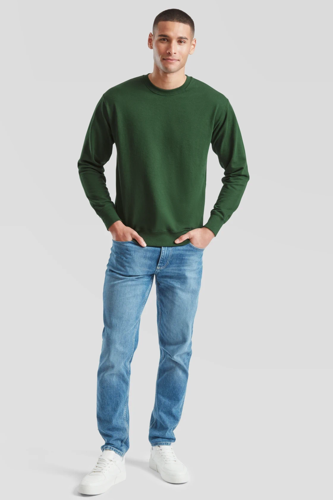 fruit-of-the-loom-62-156-0-lightweightset-insweatshirt-bottlegreen-model-3 F.O.L. Lightweight Set-In Sweat