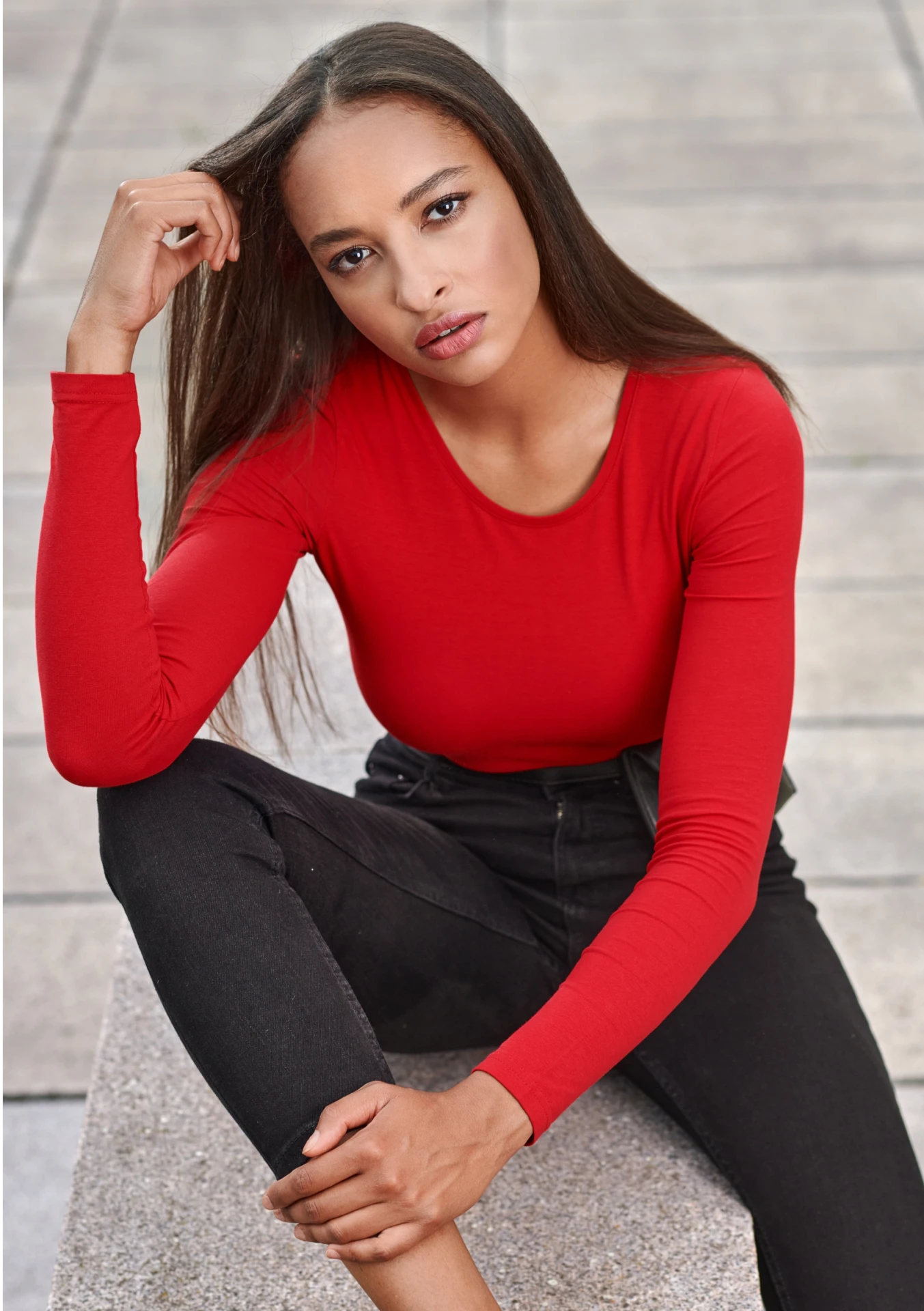 malfini-139-slim-t-shirt-damen-rot-model-0 MALFINI T-Shirt Damen Slim 139
