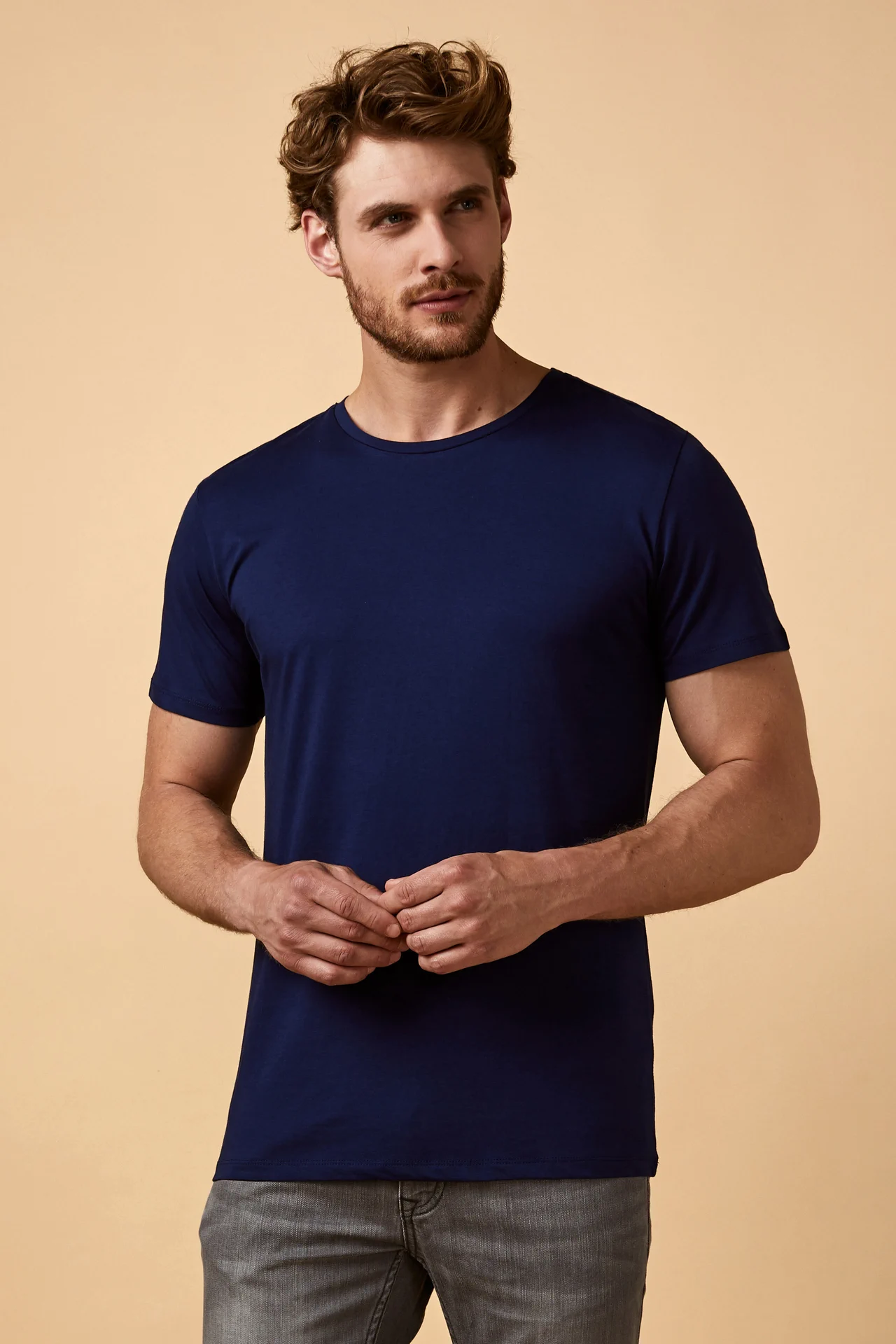 promodoro-1400-mens-roundneck-t-shirt-frenchnavy-model-0 Promodoro X.O Men's Roundneck T-Shirt