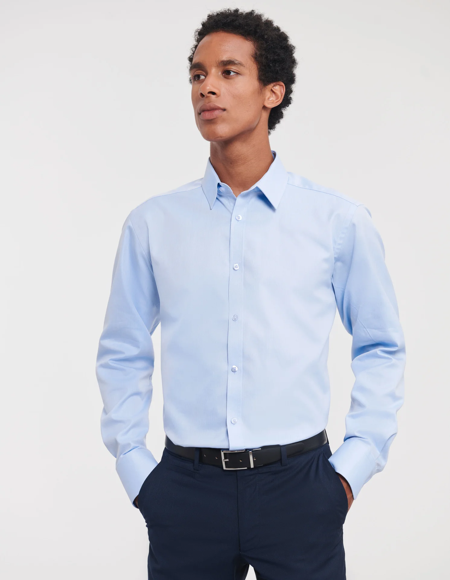 russell-r962m-mens-ls-herringbone-shirt-lightblue-model-1 Russell Men's Long Sleeve Herringbone Shirt