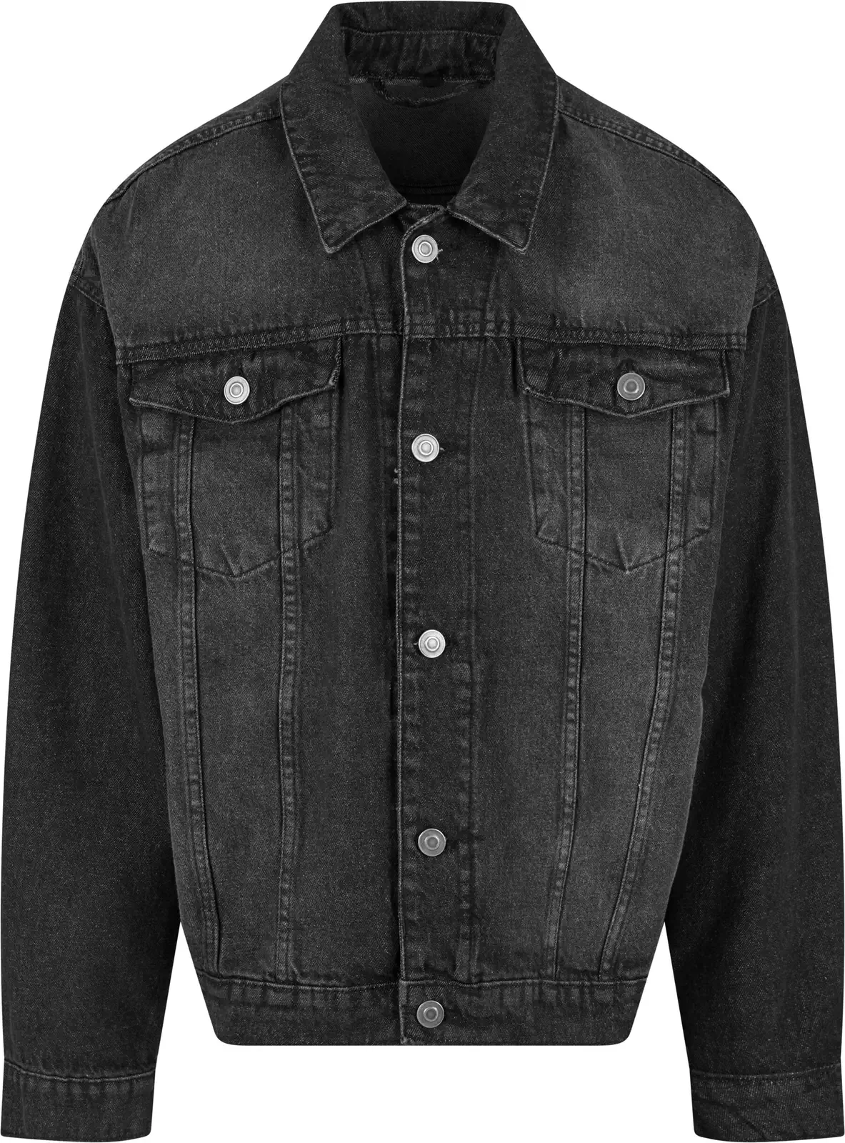 BYB-BY312-heavy-ounce-boxy-denim-jacket-black-front-4 Build Your Brand Heavy Ounce Boxy Denim Jacket