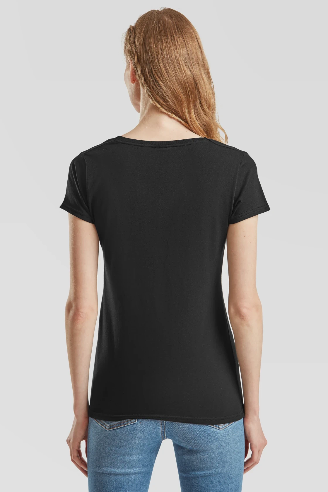 fruit-of-the-loom-61-444-0-ladies-iconic-150-v-neck-t-shirt-black-model-2 F.O.L. Ladies Iconic 150 V Neck T