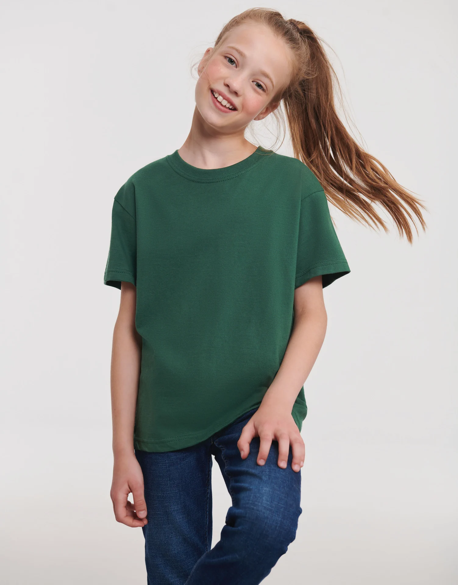 russell-r180b-kids-authentic-classic-t-shirt-bottlegreen-model-1 Russell Children's Classic T-Shirt