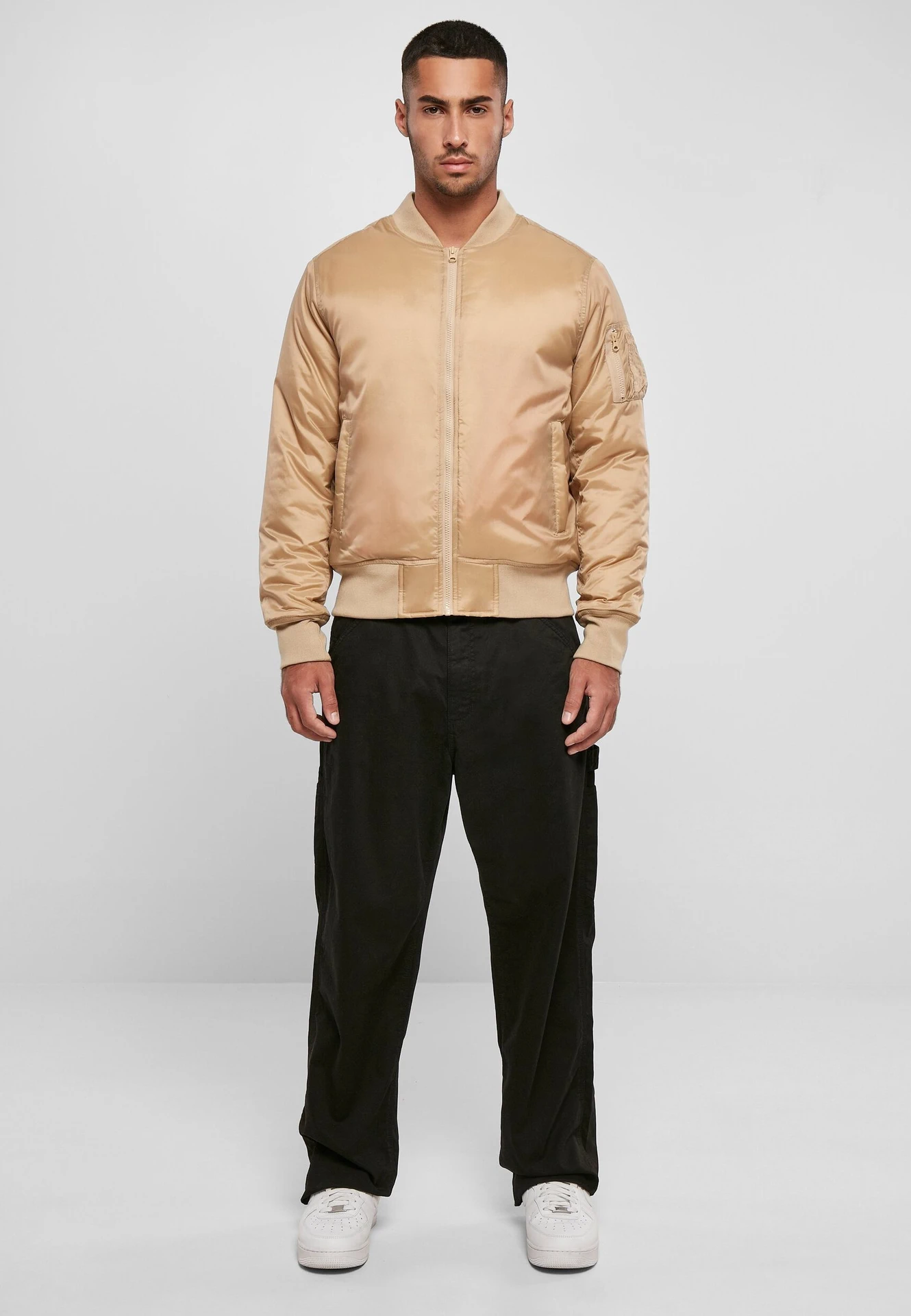BYB-BY030-bomber-jacket-beige-model-3 Build Your Brand Bomber Jacket