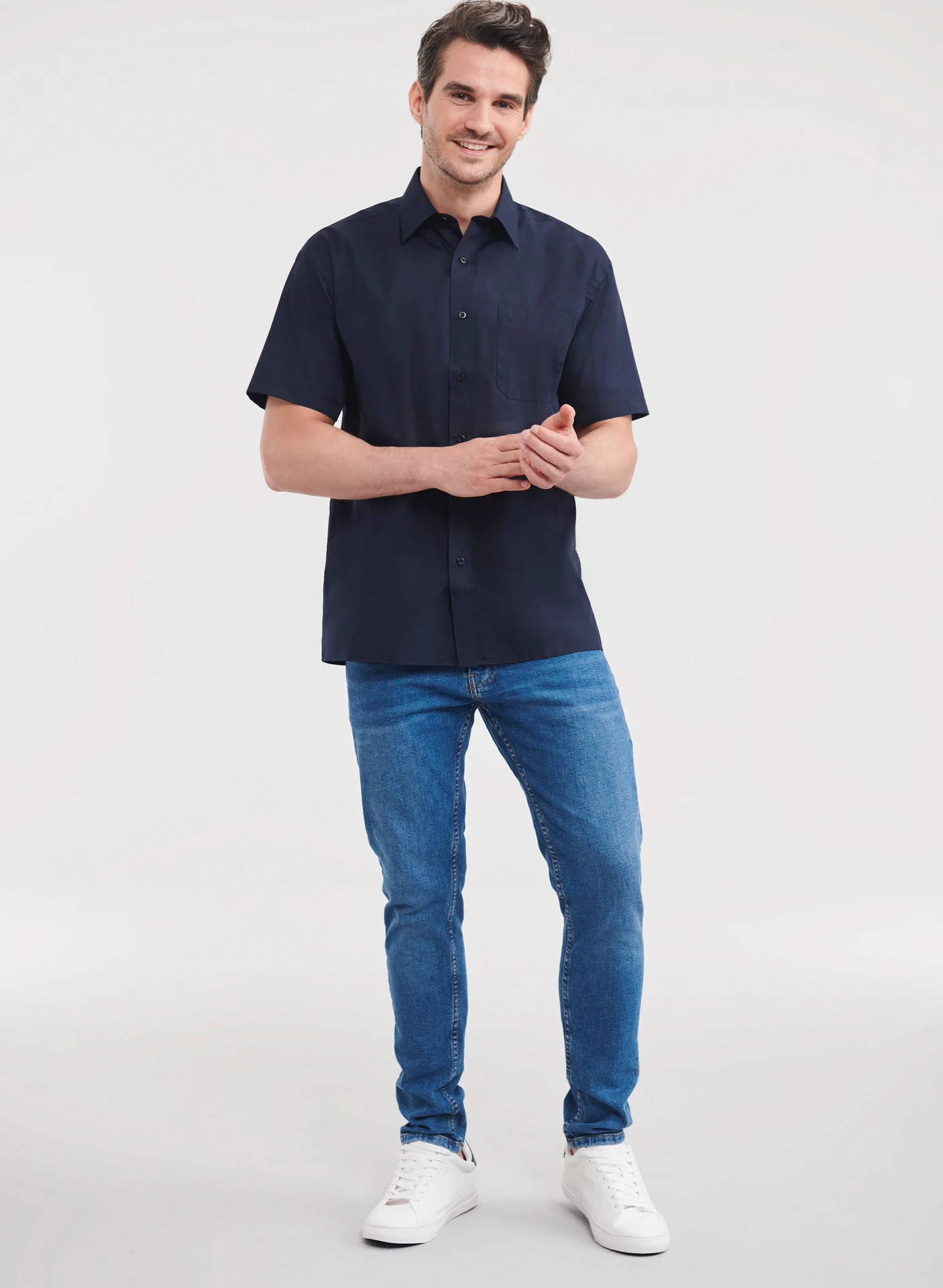 Russell Men's Short Sleeve Polycotton Easy Care Poplin Shirt