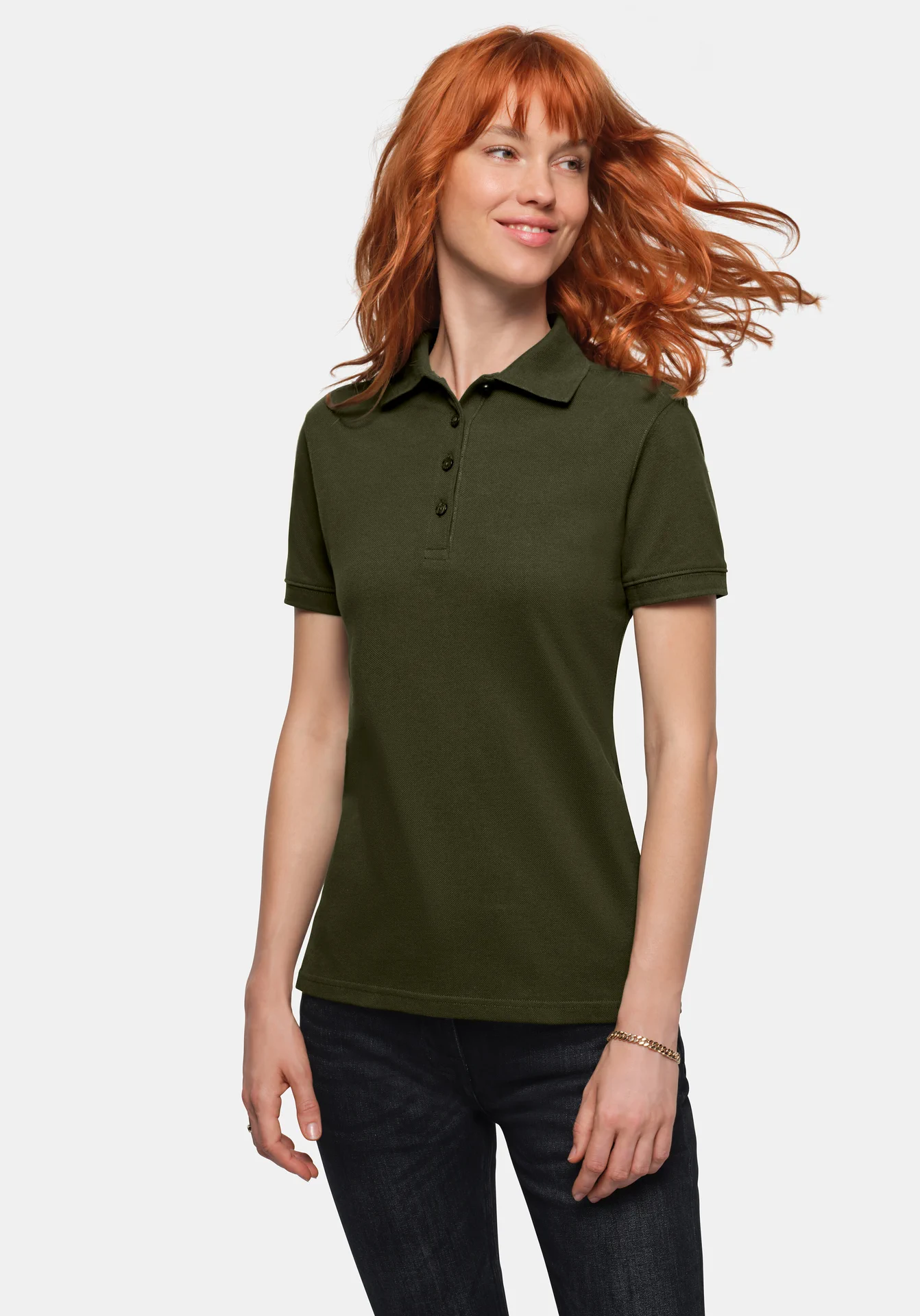 hakro-301-damen-poloshirt-bio-baumwolle-olive-model-0 HAKRO Damen Poloshirt 301 Bio-Baumwolle GOTS