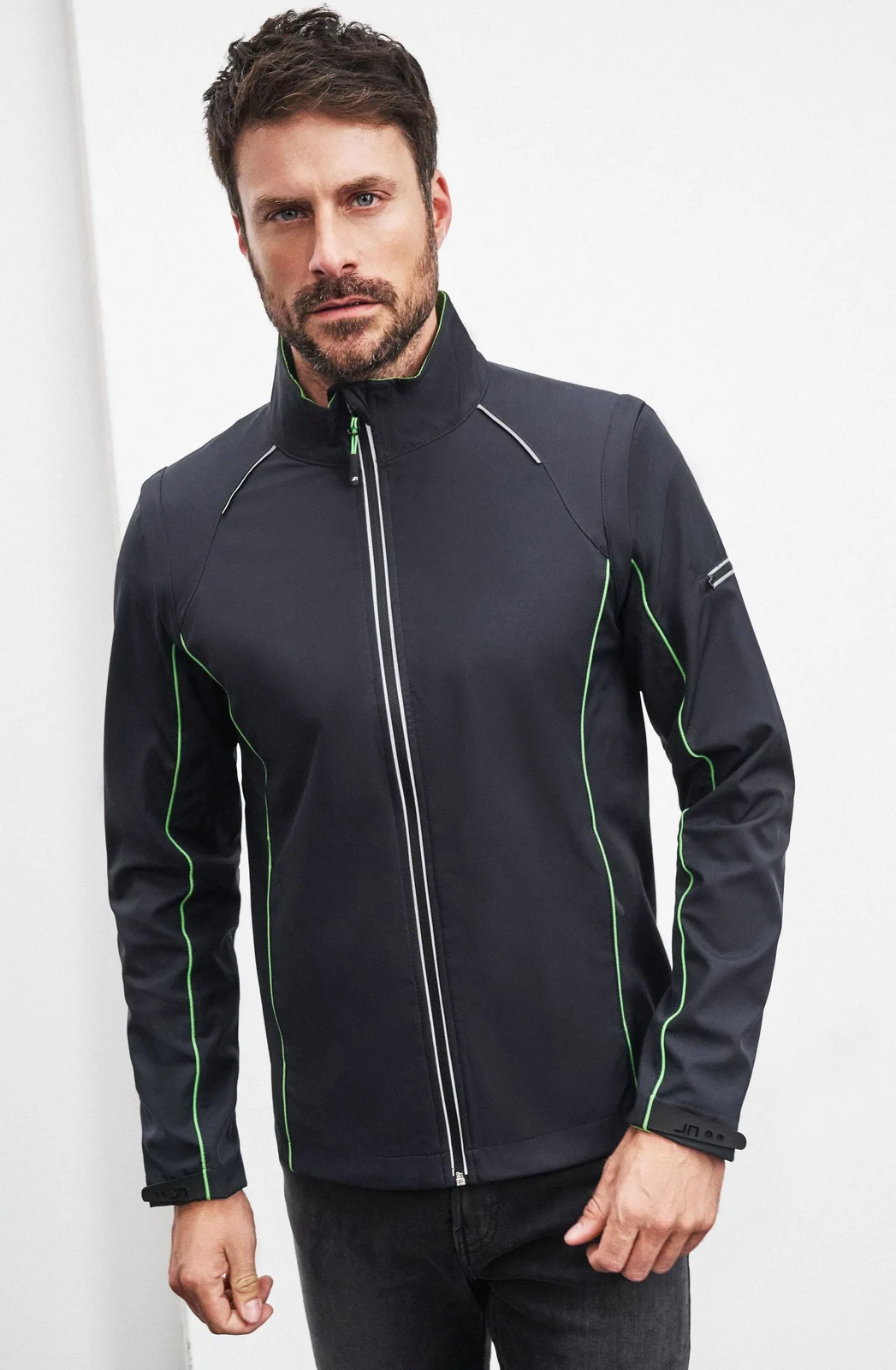 jn1122-mens-zip-off-softshell-jacket-model-1 James & Nicholson Men's Zip-Off Softshell Jacket