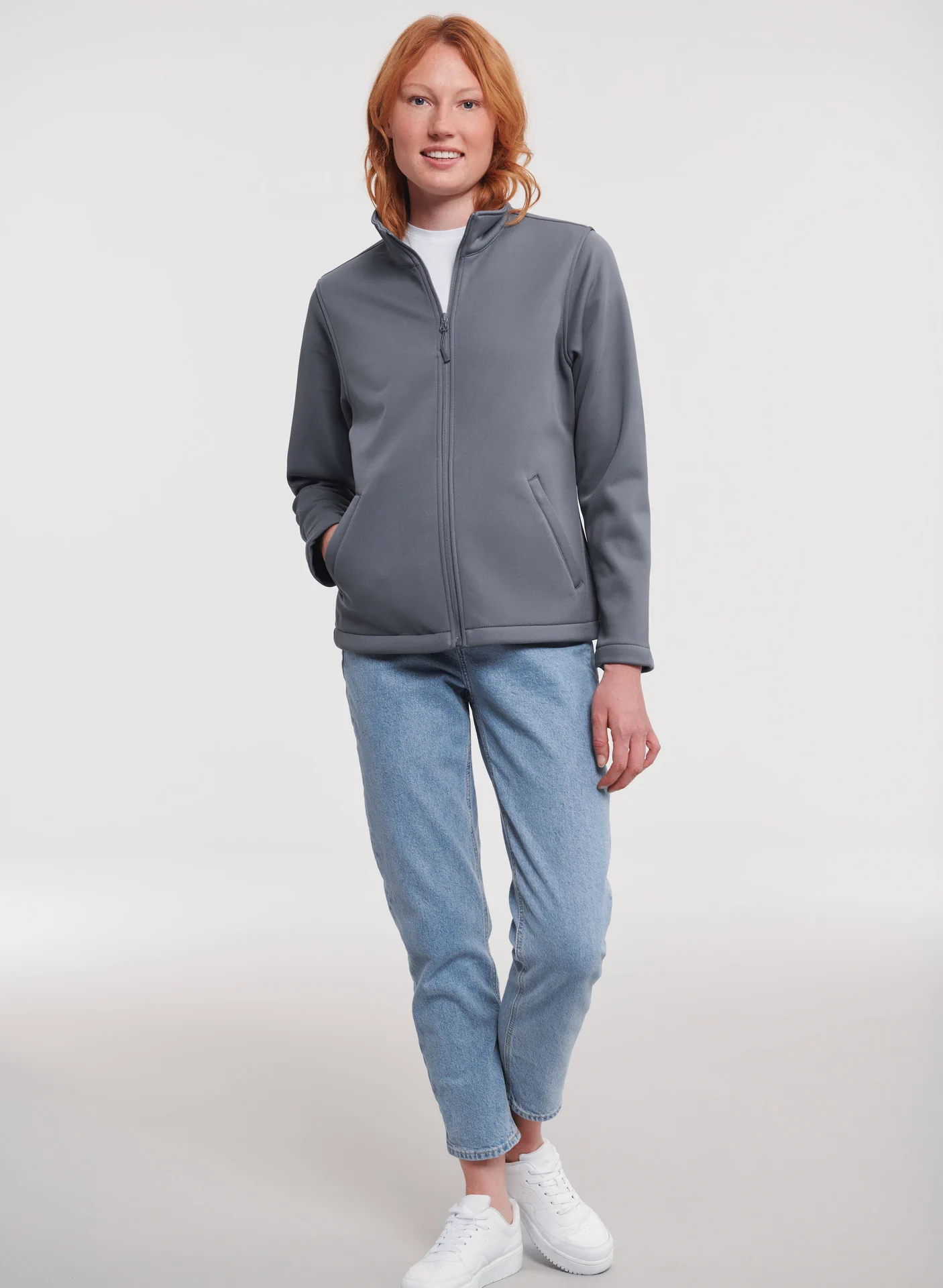 russell-r040f-ladies-smart-softshell-jacket-convoygrey-model-2 Russell Ladies Smart Softshell Jacket