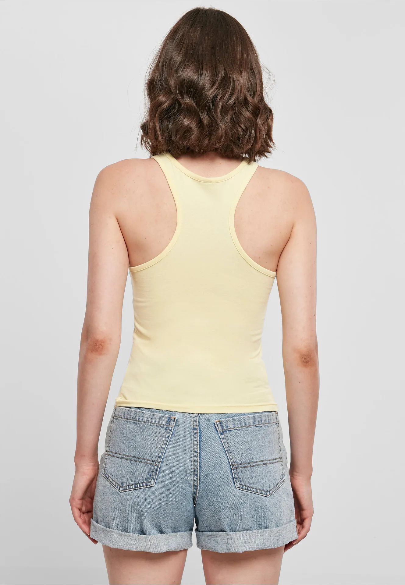 BYB-BY208-ladies-racer-back-top-softyellow-model-2 Build Your Brand Ladies Racer Back Top
