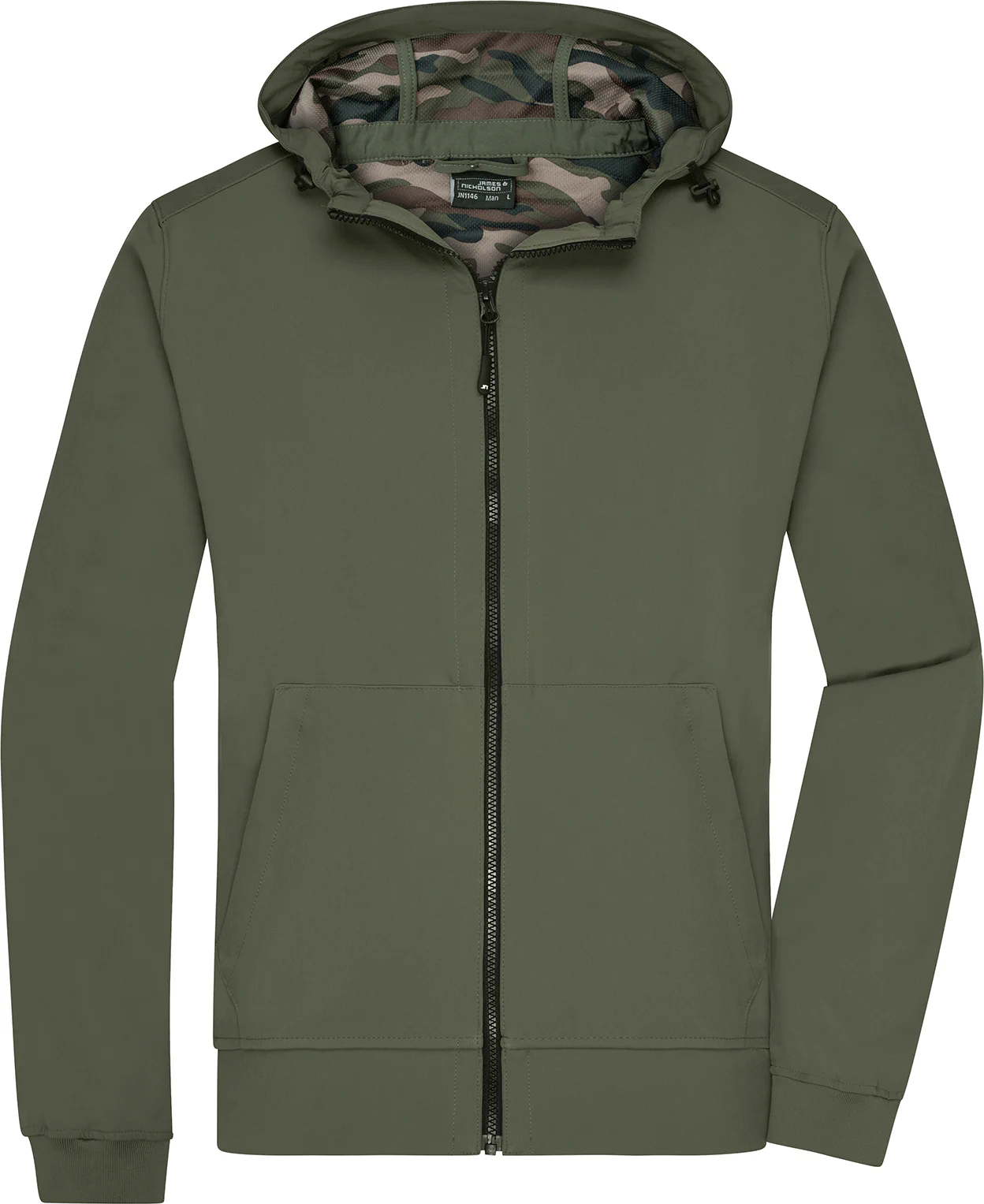 jn1146-mens-hooded-softshell-jacket-olive-camouflage-front-3 James & Nicholson Men's Hooded Softshell Jacket