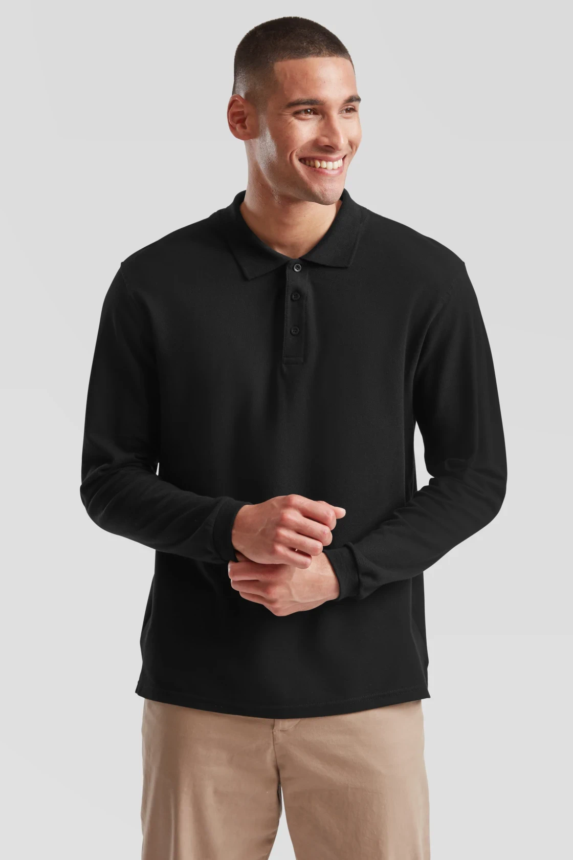 fruit-of-the-loom-63-310-0-premium-long-sleeve-poloshirt-black-model-0 F.O.L. Premium Piqué Polo langarm