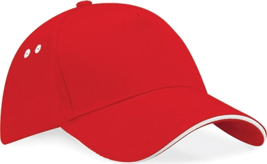 beechfield-b15c-ultimate-5-panel-cap-sandwich-peak-classicred-white-front-1 Beechfield Ultimate 5 Panel Cap - Sandwich Peak