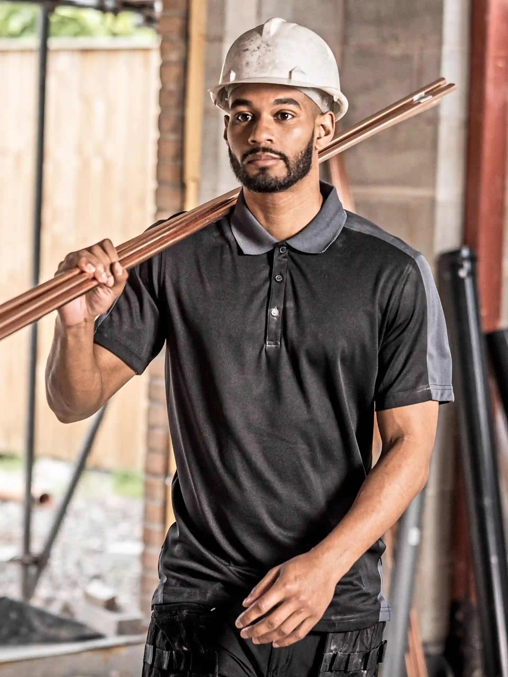 regatta-trs-174-contrast-coolweave-polo-black-seal-grey-solid-model-1 Regatta Contrast Coolweave Polo