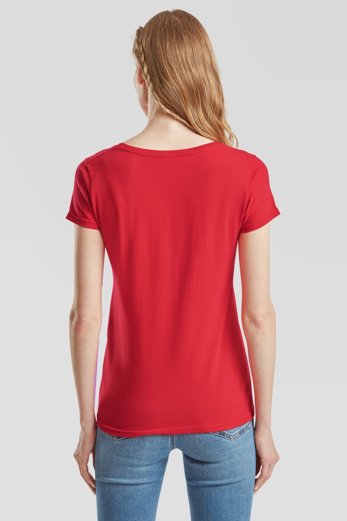fruit-of-the-loom-61-444-0-ladies-iconic-150-v-neck-t-shirt-red-model-2 F.O.L. Ladies Iconic 150 V Neck T