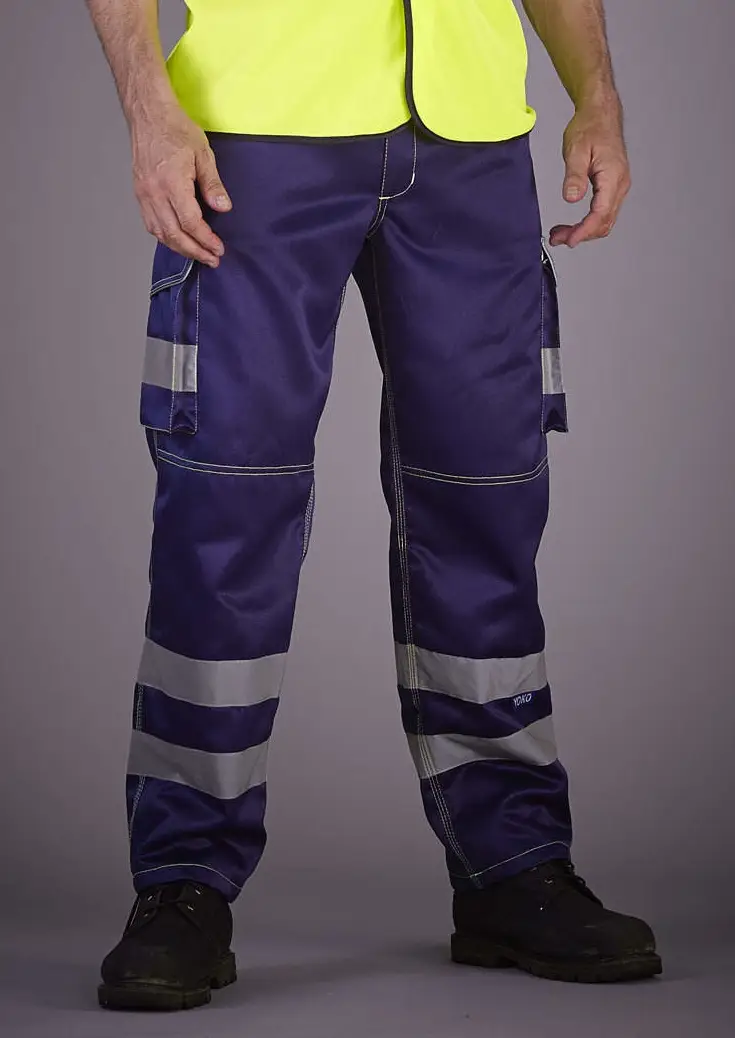 yoko-hv018t-hi-vis-cargo-trousers-with-knee-pad-pockets-navy-model-2 YOKO High Visibility Cargo Trousers with Knee Pad Pockets