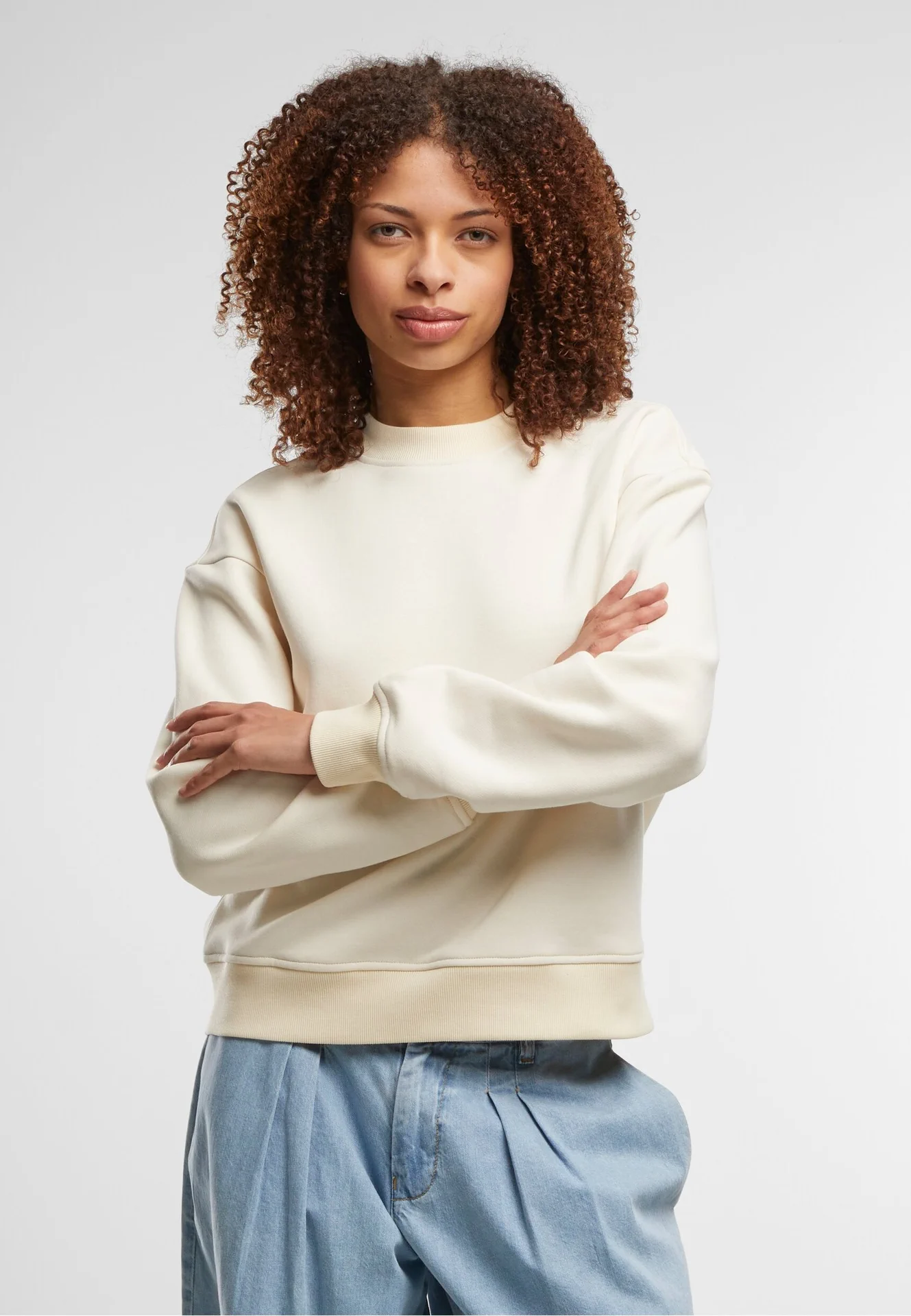 Build Your Brand Ladies Oversized Crewneck Sweatshirt