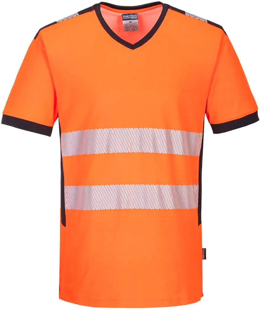PORTWEST PW310 Warnschutz-T-Shirt mit V-Ausschnitt und Mesh Einsatz kurzarm