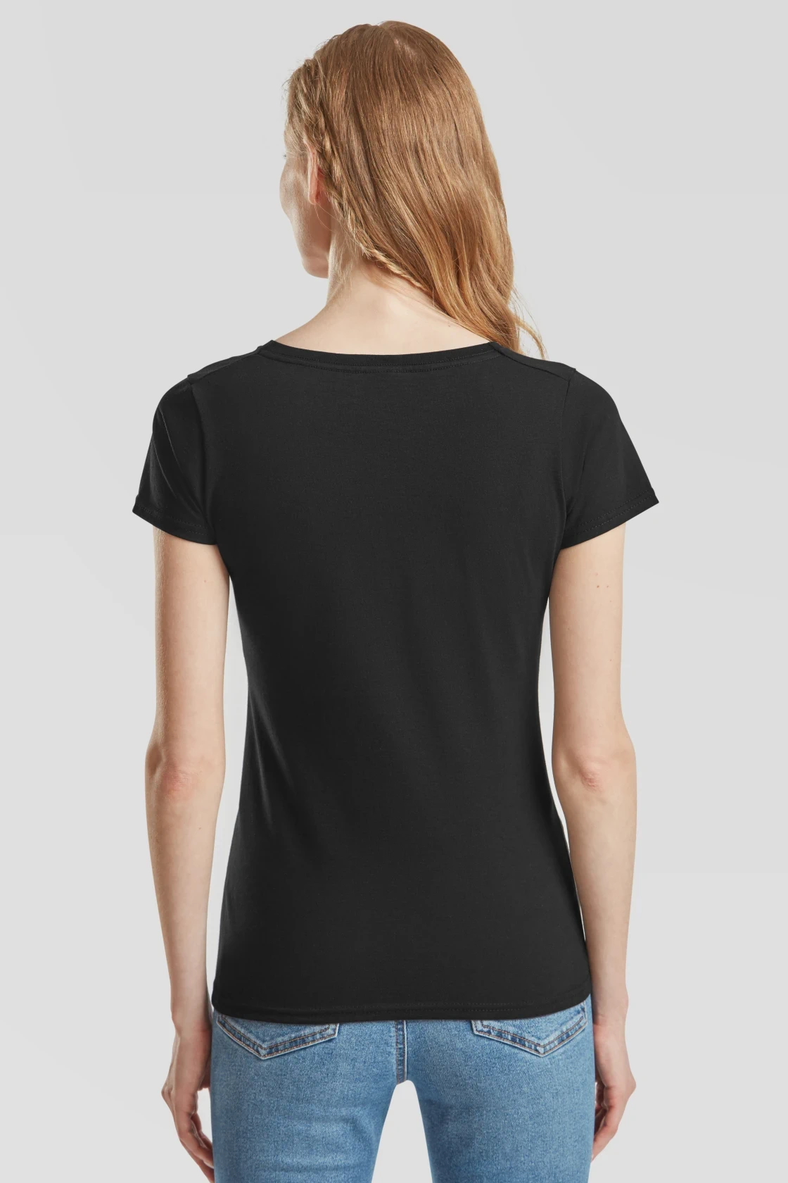 fruit-of-the-loom-61-398-0-ladies-valueweight-v-neck-t-shirt-black-model-2 F.O.L. Lady-Fit Valueweight V-Neck T