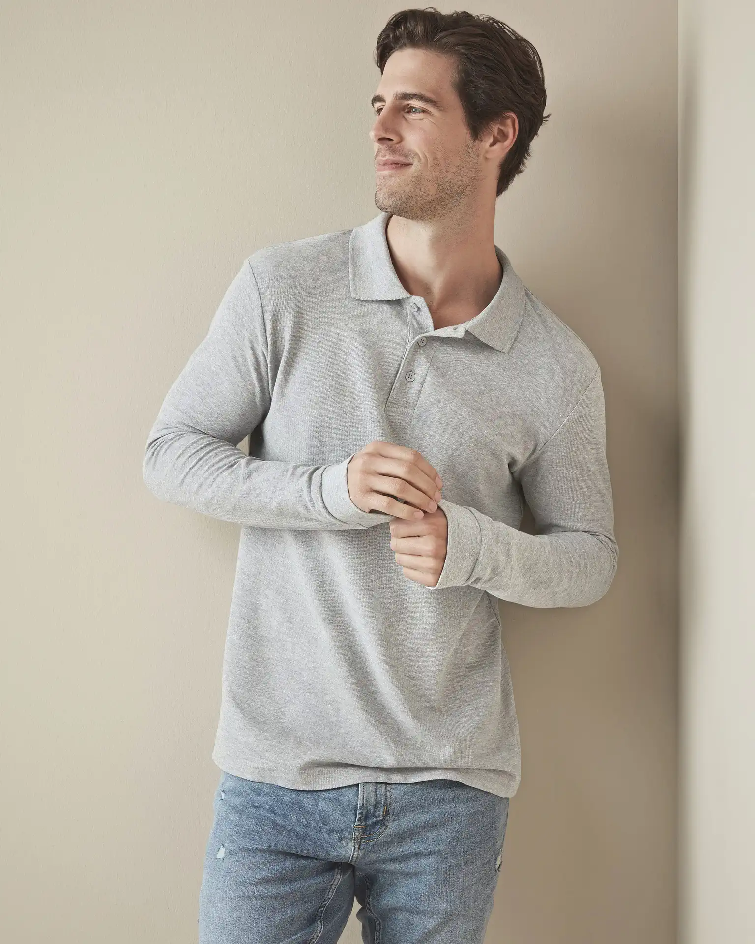 stedman-st3400-classic-poloshirt-long-sleeve-greyheather-model-1 Stedman Long Sleeve Polo