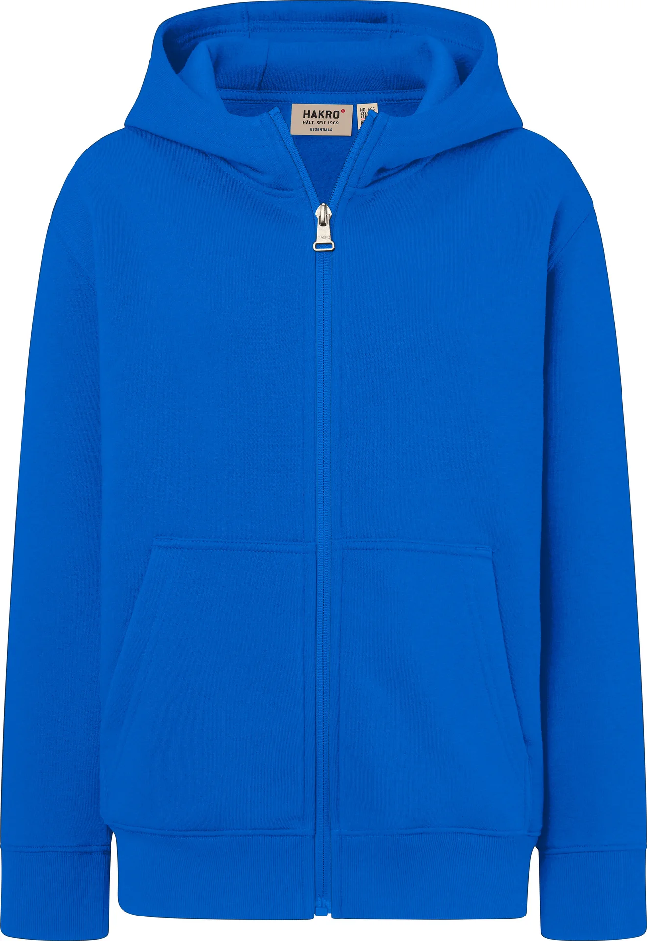 hakro-565-kinder-kapuzen-sweatjacke-bio-baumwolle-royalblau-front-1 HAKRO Kinder Kapuzen-Sweatjacke 565 Bio-Baumwolle