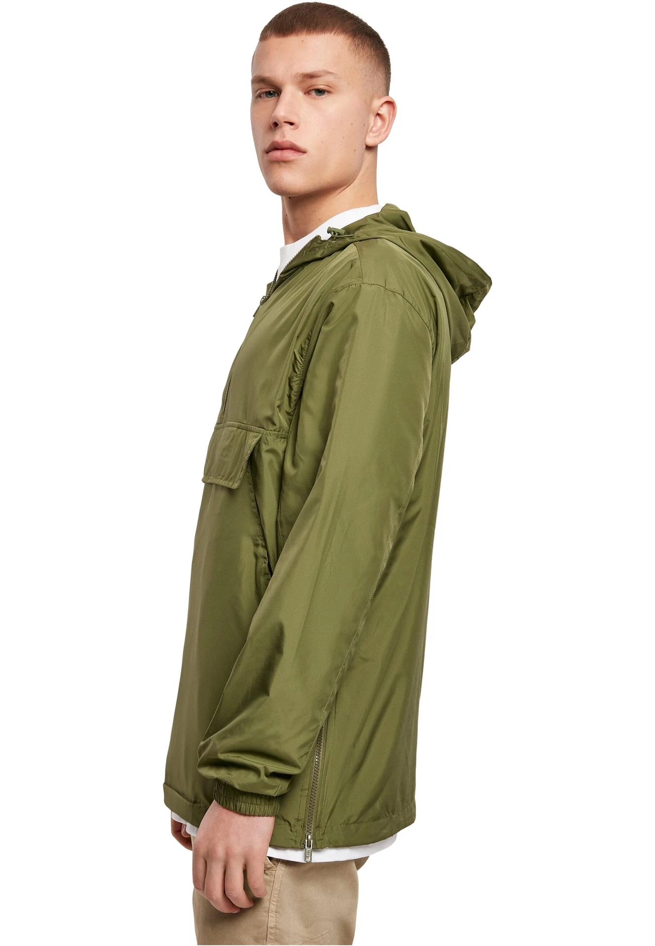 BYB-BY096-basic-pull-over-jacket-olive-model-1 Build Your Brand Basic Pull Over Jacket