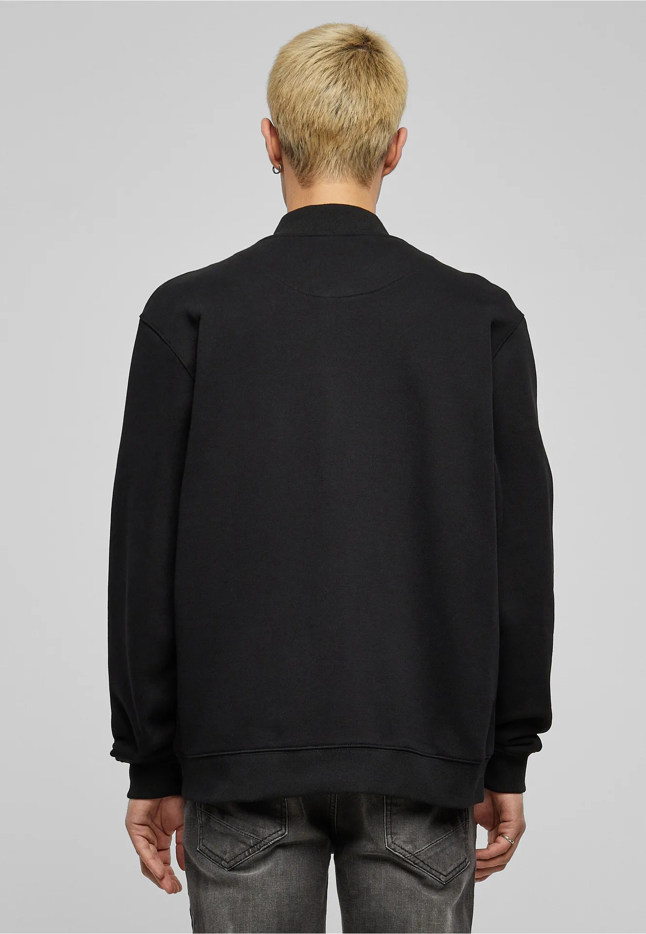 BYB-BY242-mens-heavy-tonal-college-jacket-black-model-2 Build Your Brand Heavy Tonal College Jacket