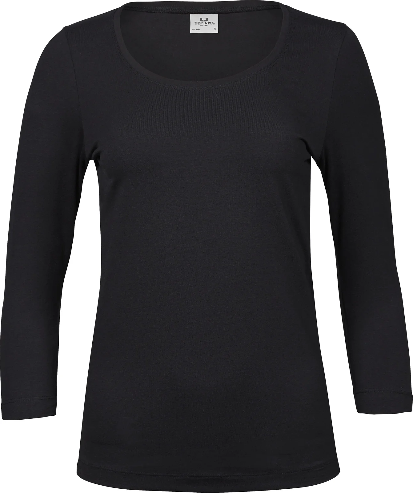 tee-jays-460-womens-stretch-3-4-sleeve-t-shirt-black-front-1 Tee Jays Women's Stretch 3/4 Sleeve Tee