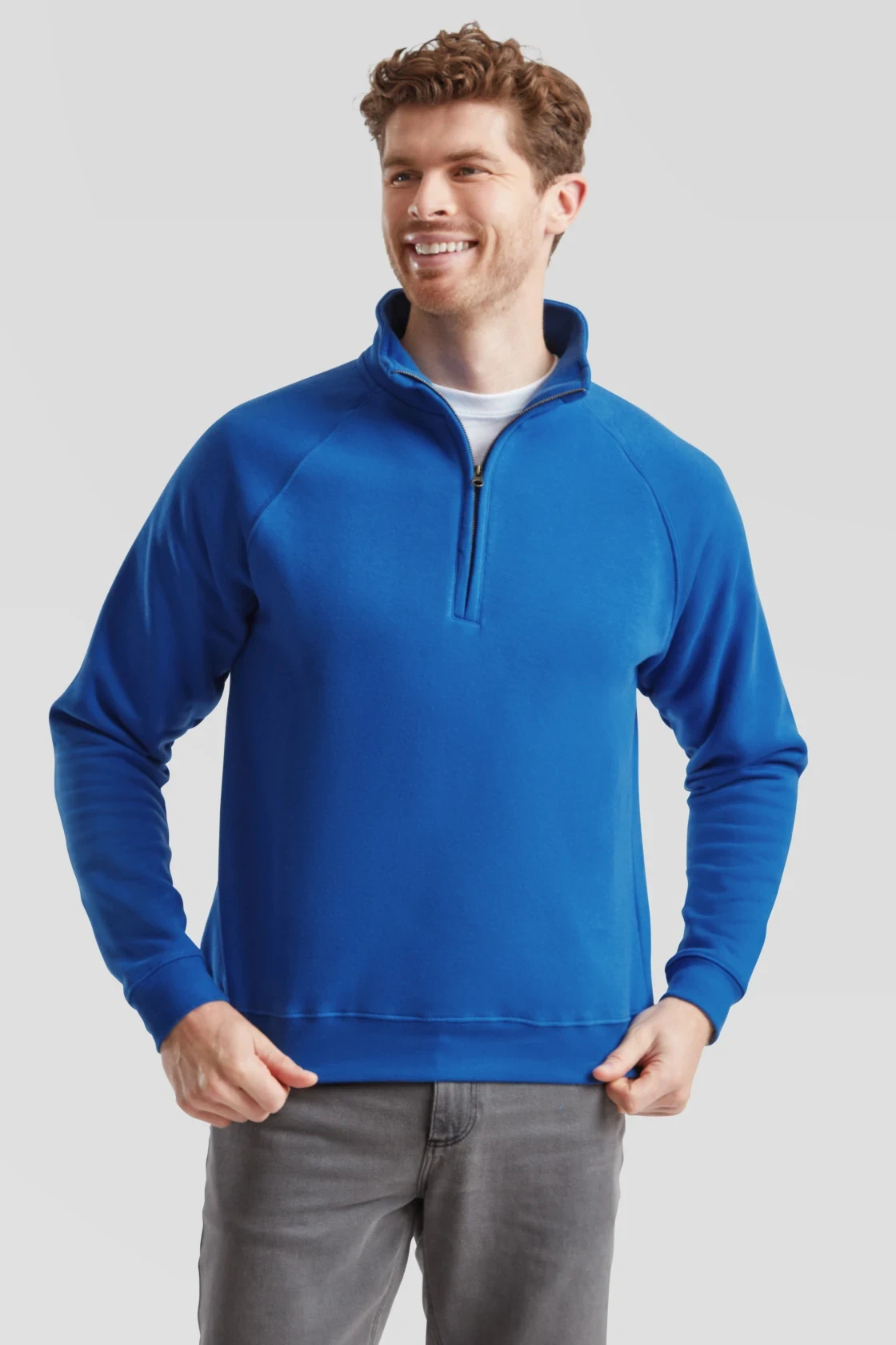 fruit-of-the-loom-62-032-0-premium-zip-neck-sweatshirt-royalblue-model-0 F.O.L. Zip-Neck Sweat mit 1/4 Zip