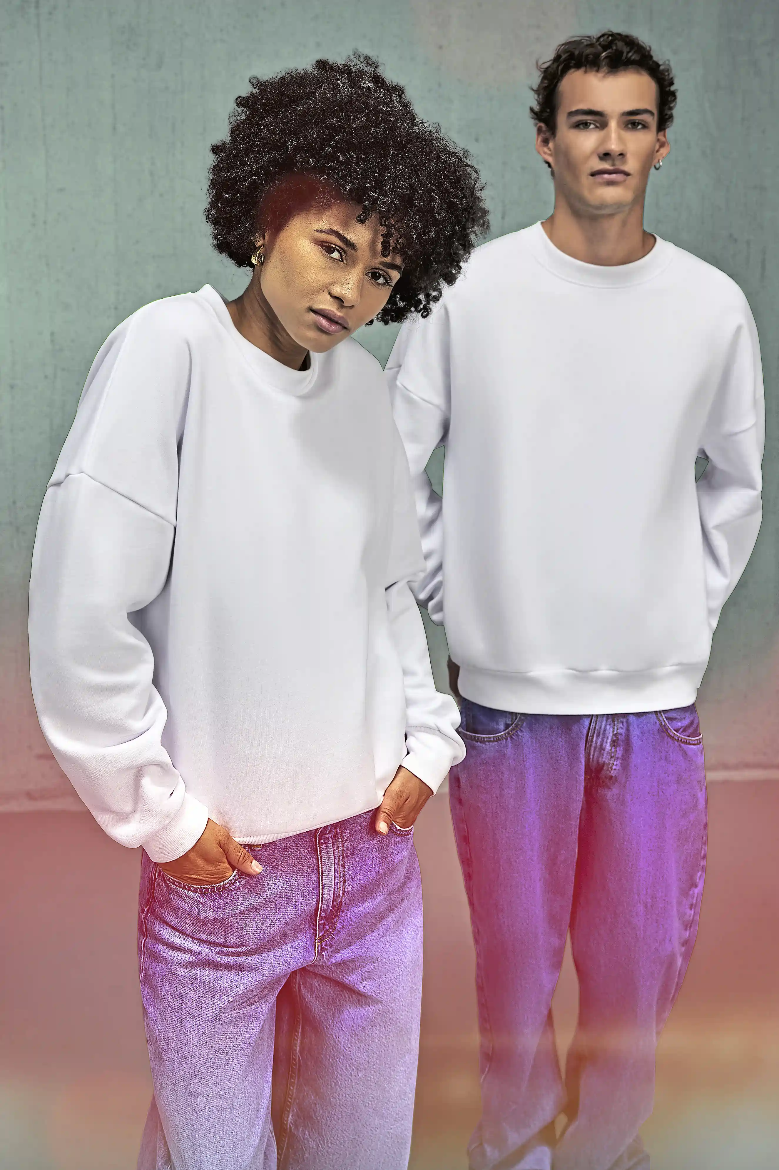 bc-wg001-influence-crew-sweatshirt-white-model-1 B&C Influence Crew Sweatshirt