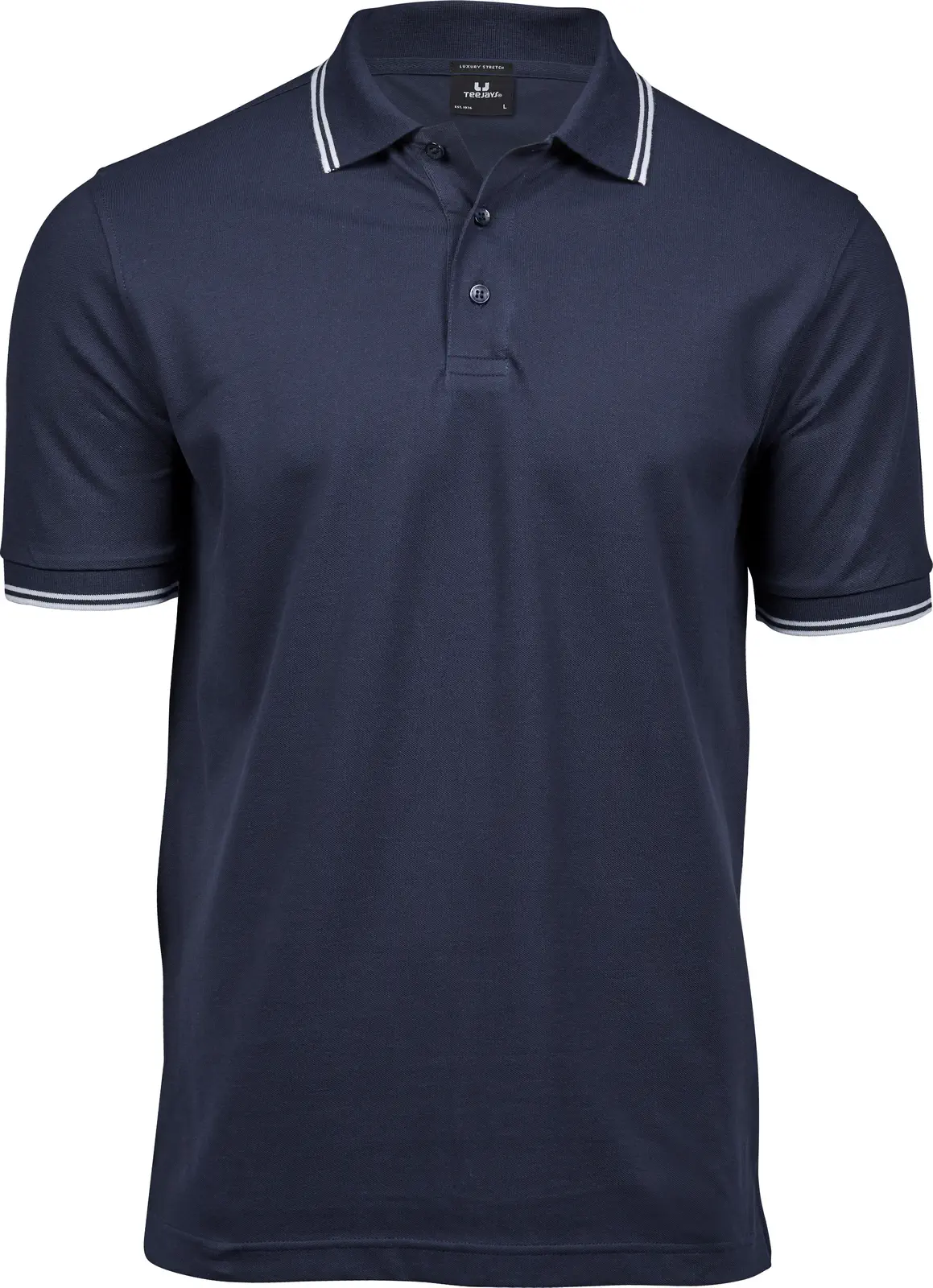tee-jays-1407-mens-luxury-stripe-stretch-poloshirt-navy-white-front-1 Tee Jays Men's Luxury Stripe Stretch Polo