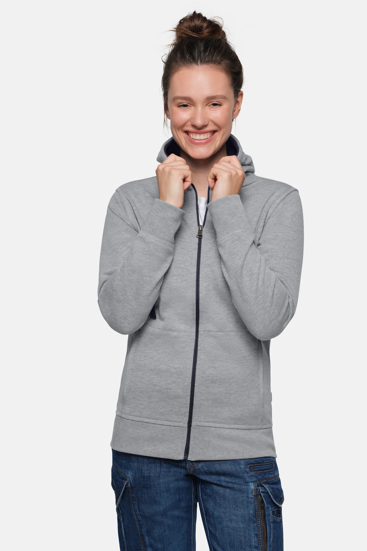 hakro-255-damen-kapuzenjacke-bonded-eco-graumeliert-tinte-model-0 HAKRO Women-Kapuzenjacke 255 Bonded
