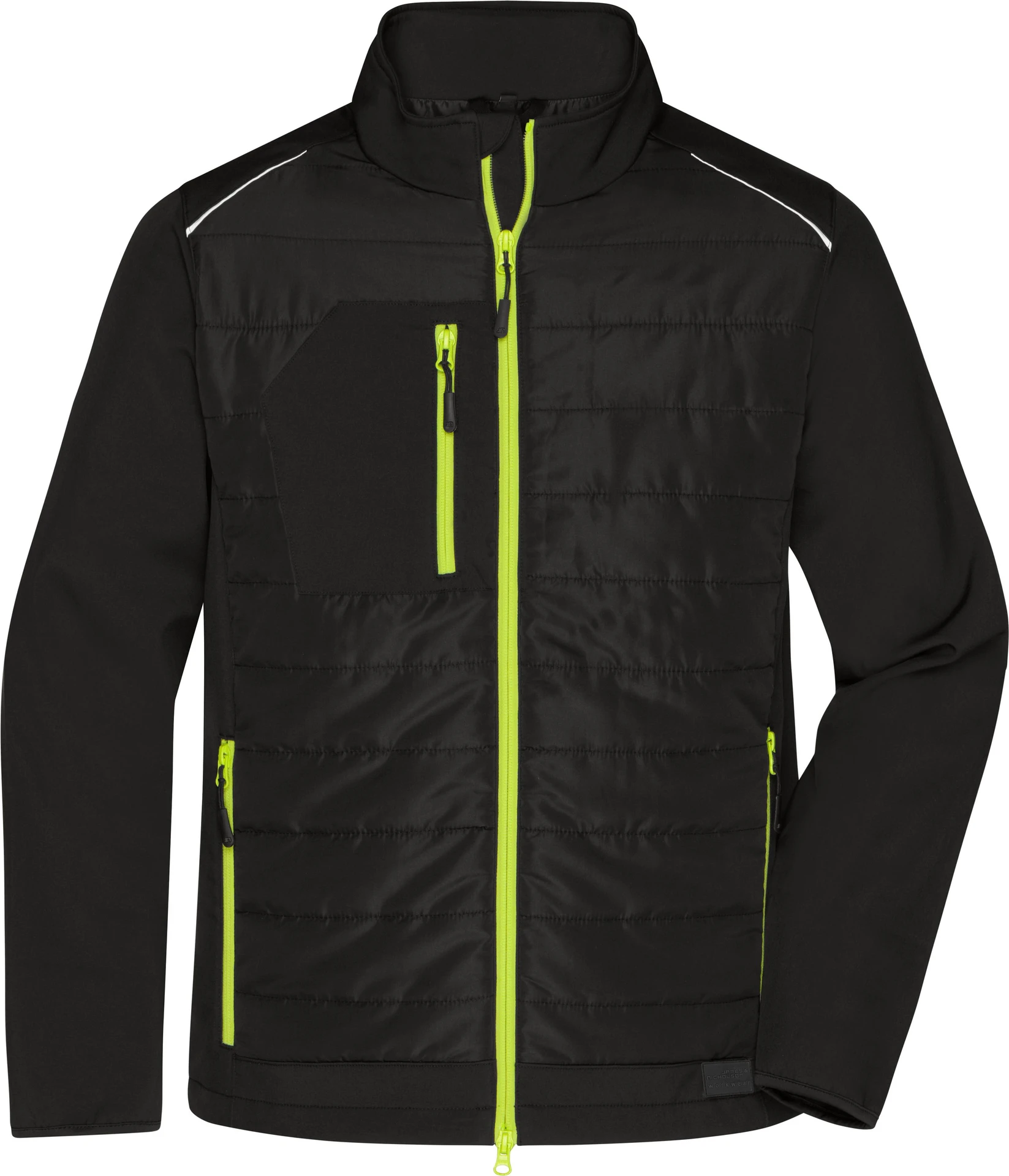 jn1820-mens-hybrid-jacket-black-neonyellow-front-3 James & Nicholson Men's Hybrid Jacket 1820