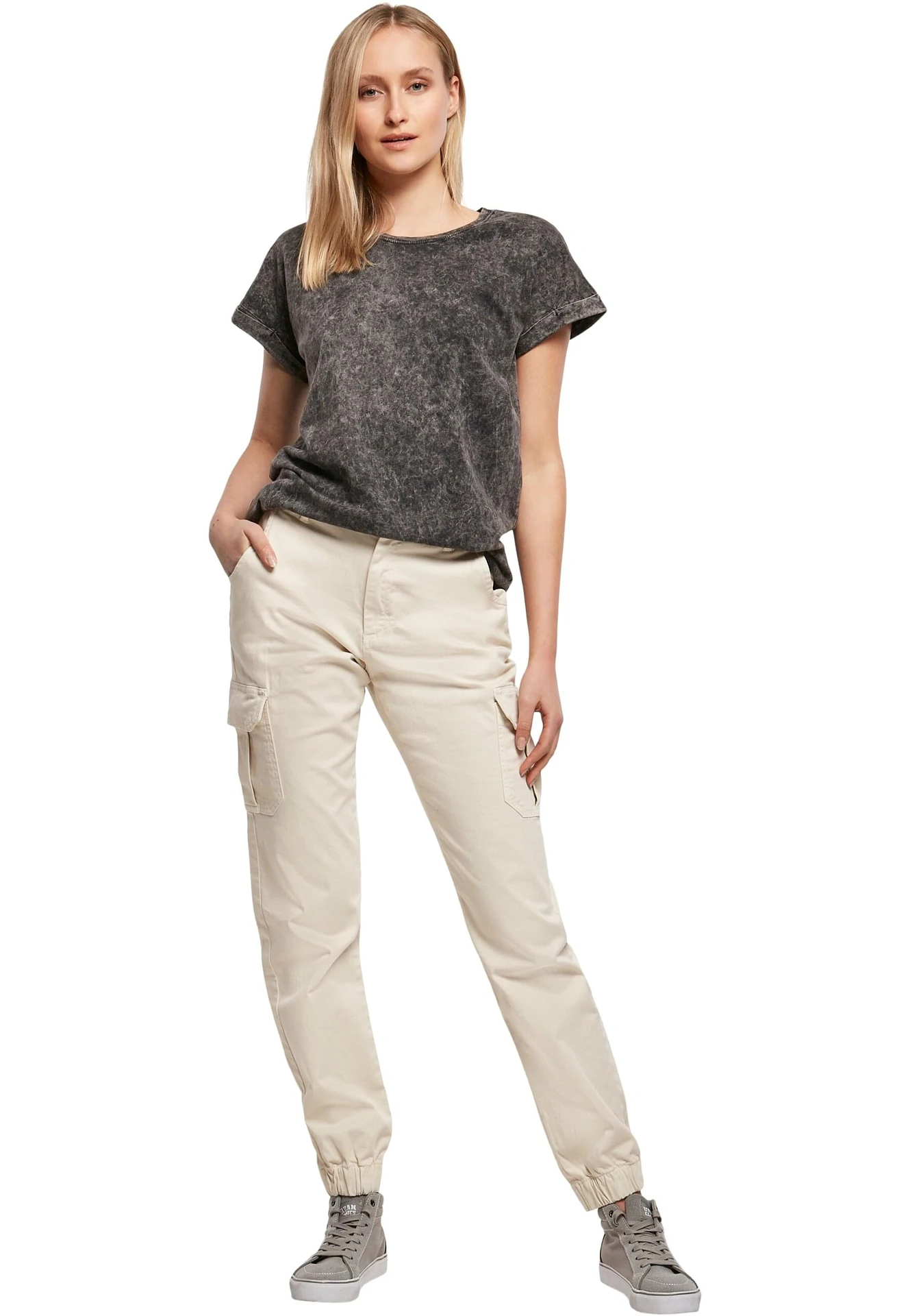 Build Your Brand Ladies Acid Washed Extended Shoulder Tee