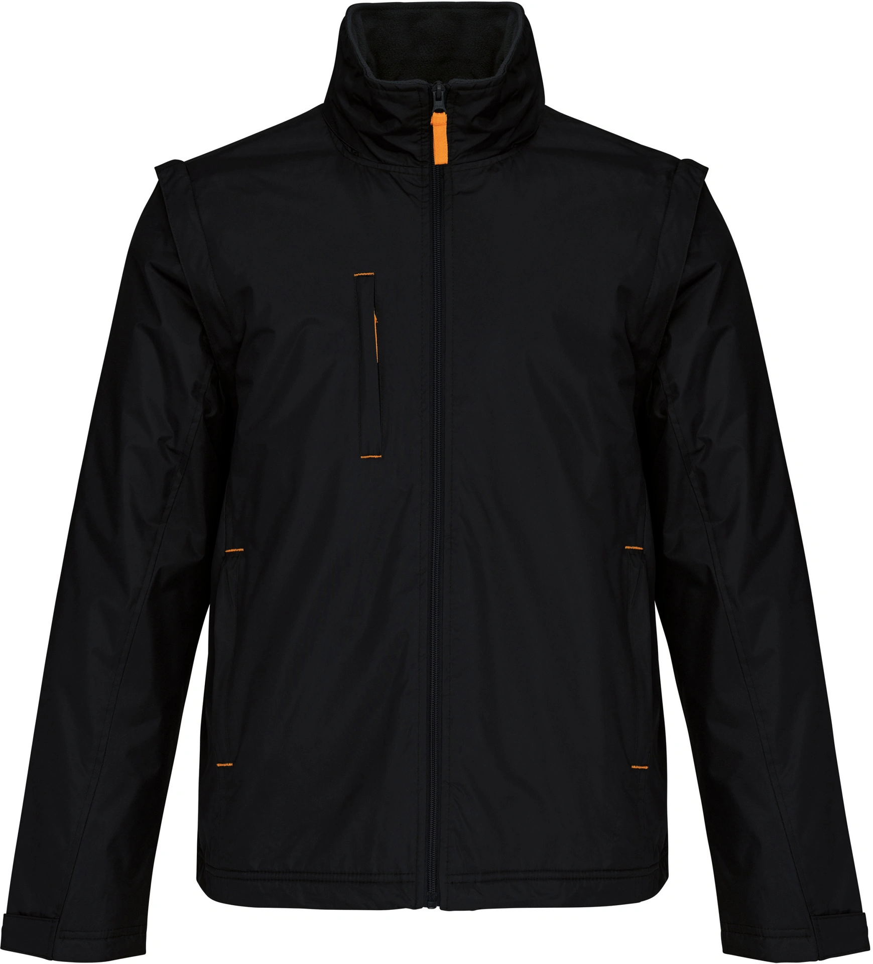 kariban-K639-2-in-1-jacke-mit-abnehmbaren-aermeln-black-orange-black-front-3 Kariban 2-in-1 Jacke mit abnehmbaren Ärmeln