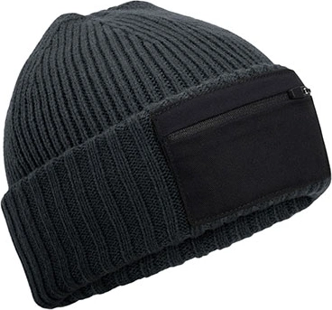 beechfield-b334r-zip-patch-beanie-graphitegrey-black-front-1 Beechfield Zip Patch Beanie