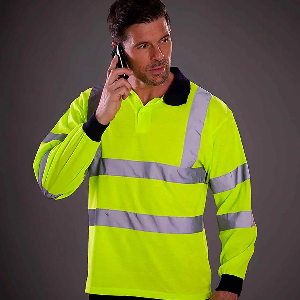 yoko-hvj310-hi-vis-long-sleeve-polo-hi-vis-yellow-model-1 YOKO Hi-Vis Long Sleeve Polo