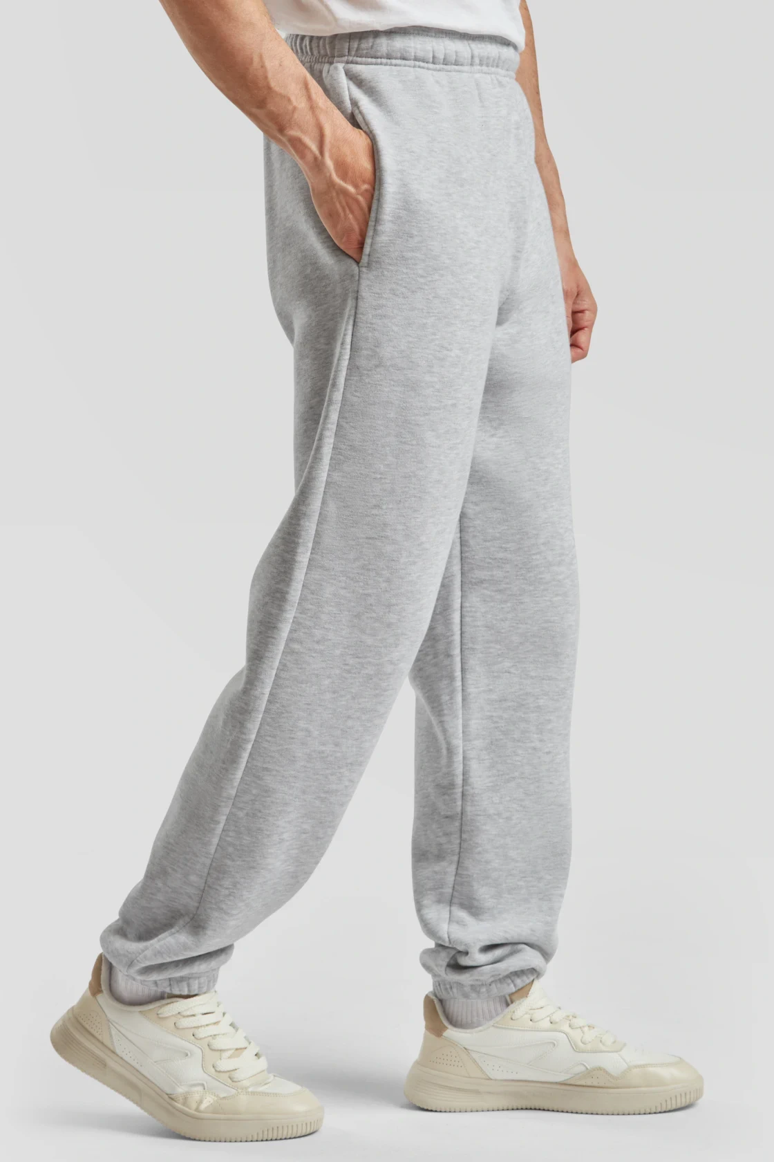 fruit-of-the-loom-64-040-0-premium-elasticated-cuff-jog-pants-heathergrey-model-1 F.O.L. Premium Elasticated Cuff Jog Pants