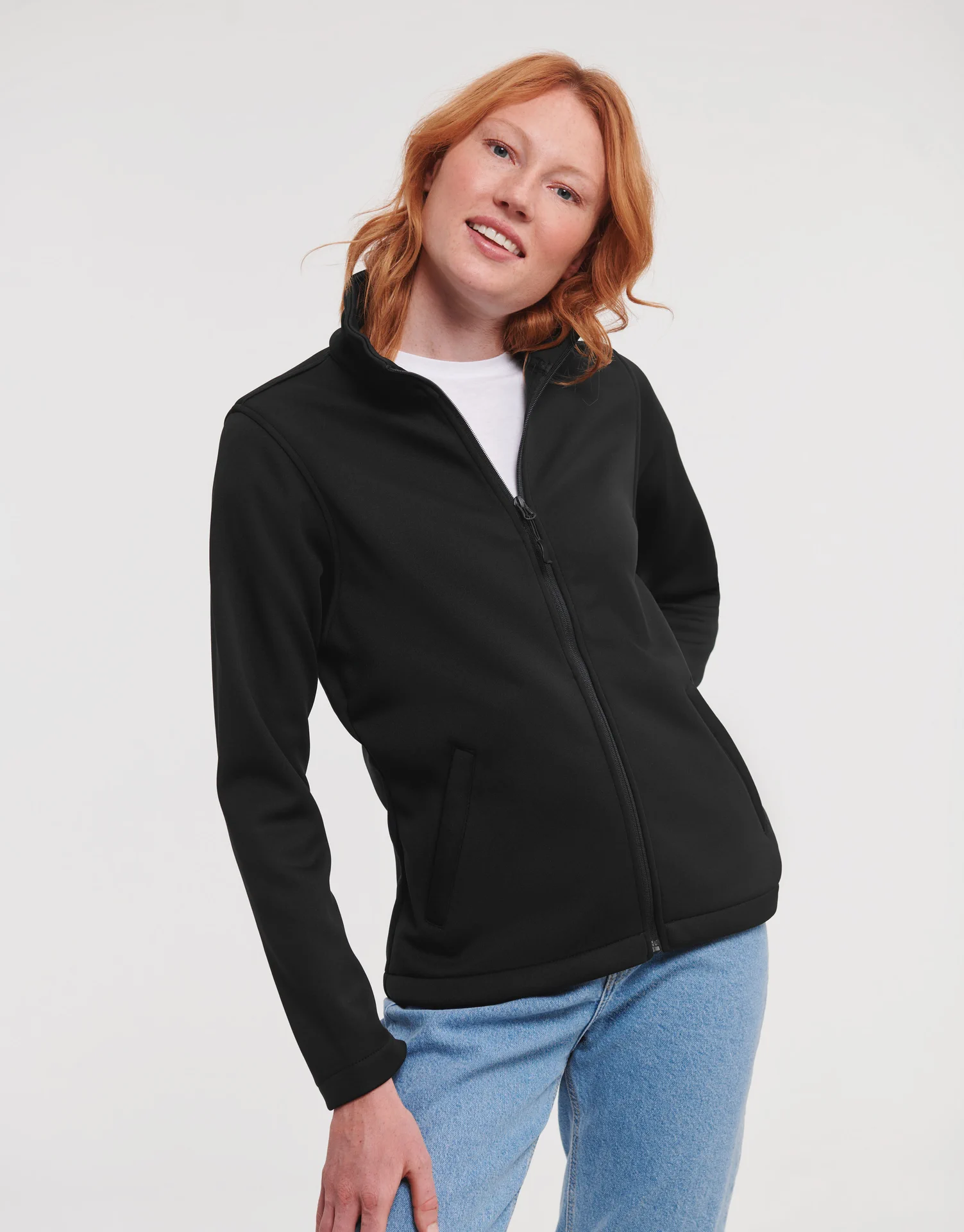 russell-r040f-ladies-smart-softshell-jacket-black-model-1 Russell Ladies Smart Softshell Jacket