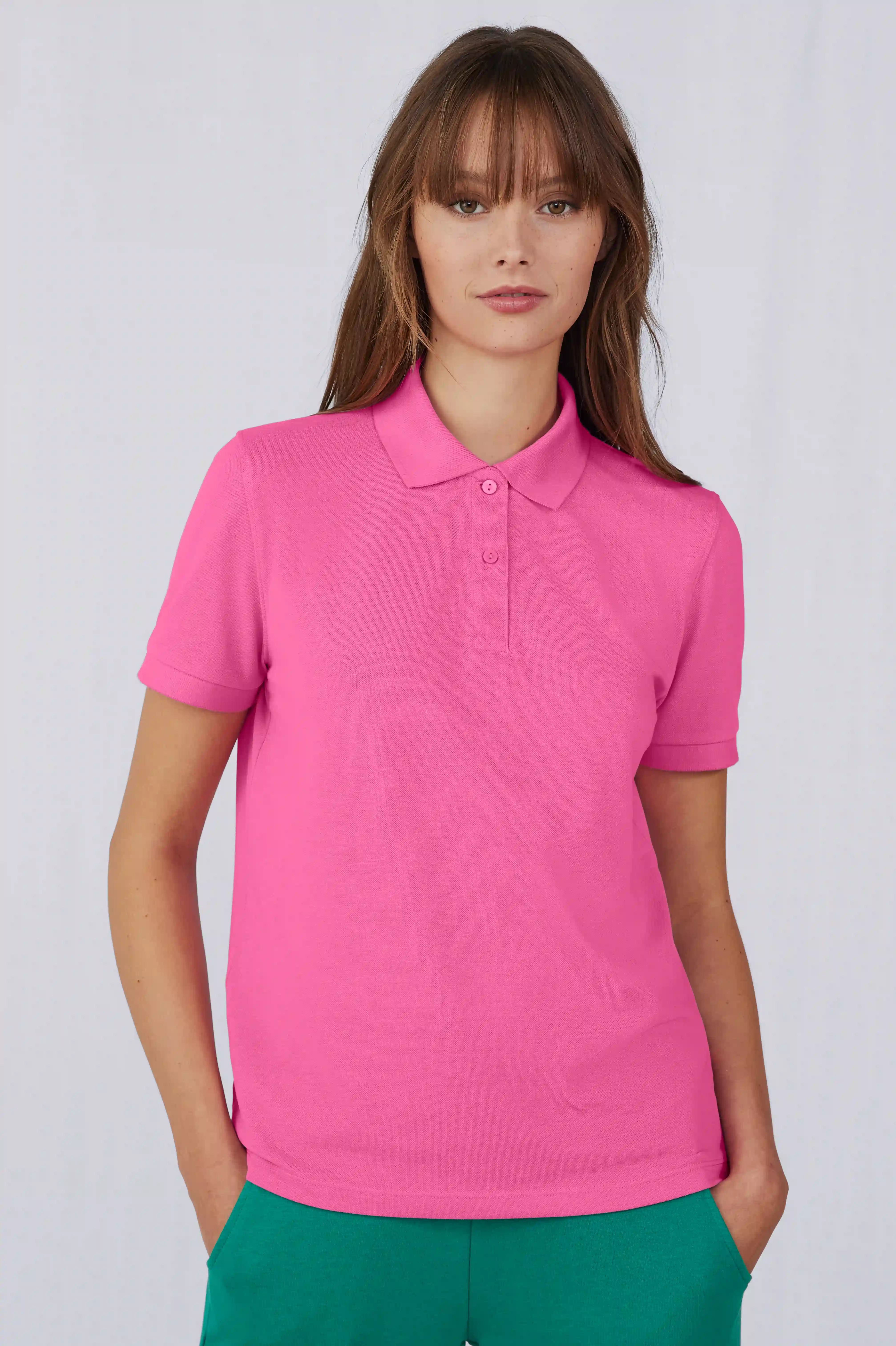 bc-pw465-my-eco-polo-65-35-women-lotus-pink-model-1 B&C My Eco Polo 65/35 Women