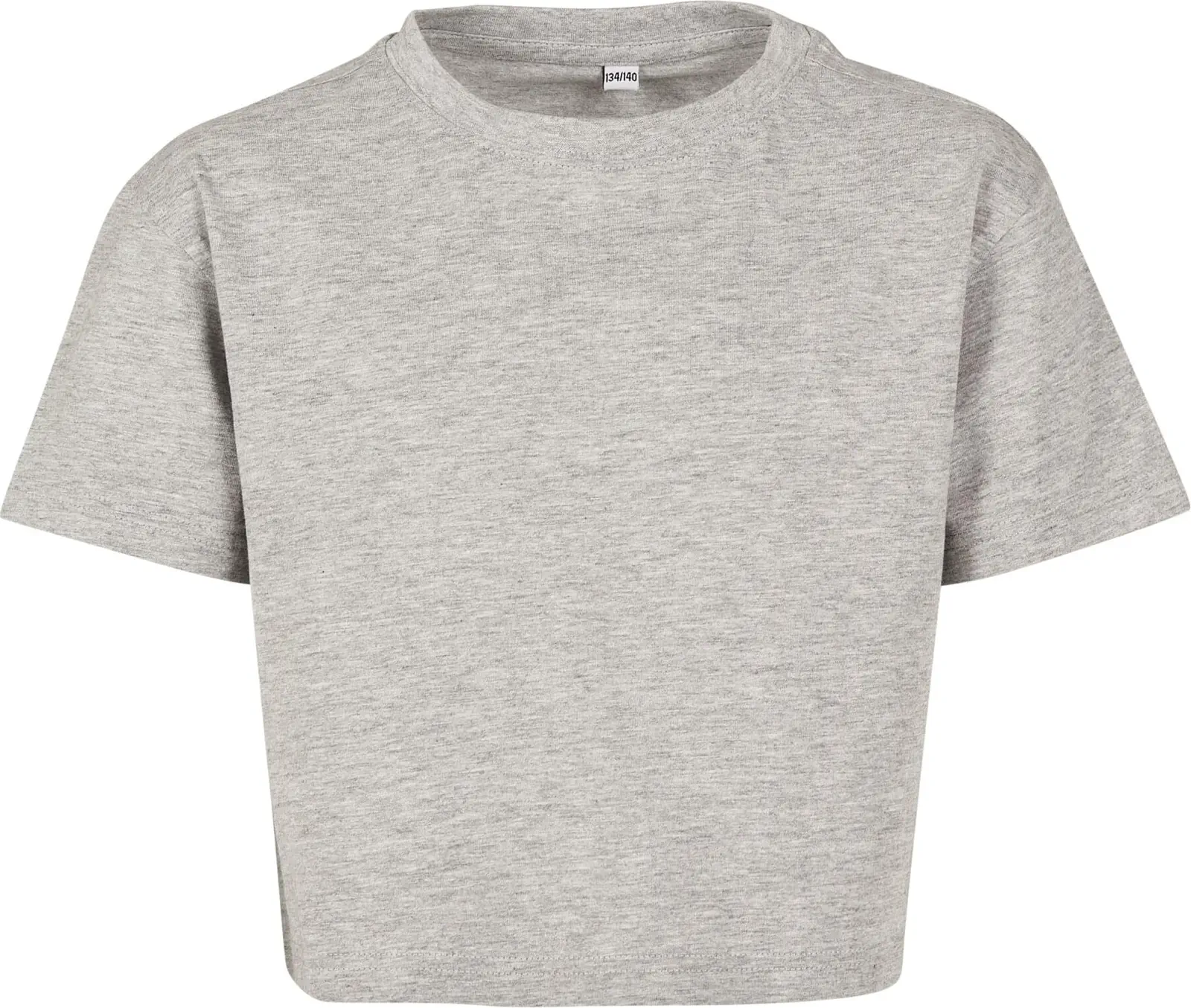 BYB-BY114-girls-cropped-jersey-t-shirt-heathergrey-front-4 Build Your Brand Girls Cropped Jersey Tee