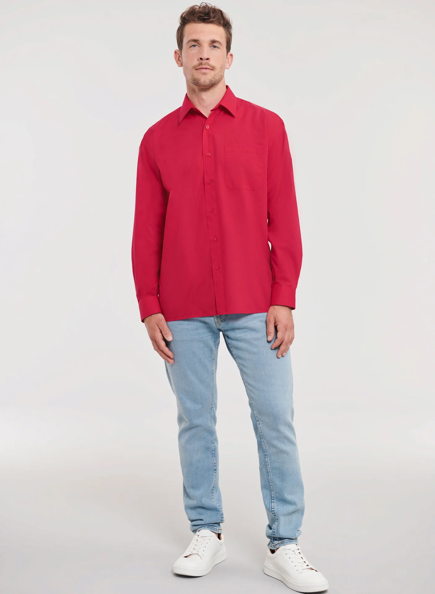 Russell Men's Long Sleeve Polycotton Easy Care Poplin Shirt