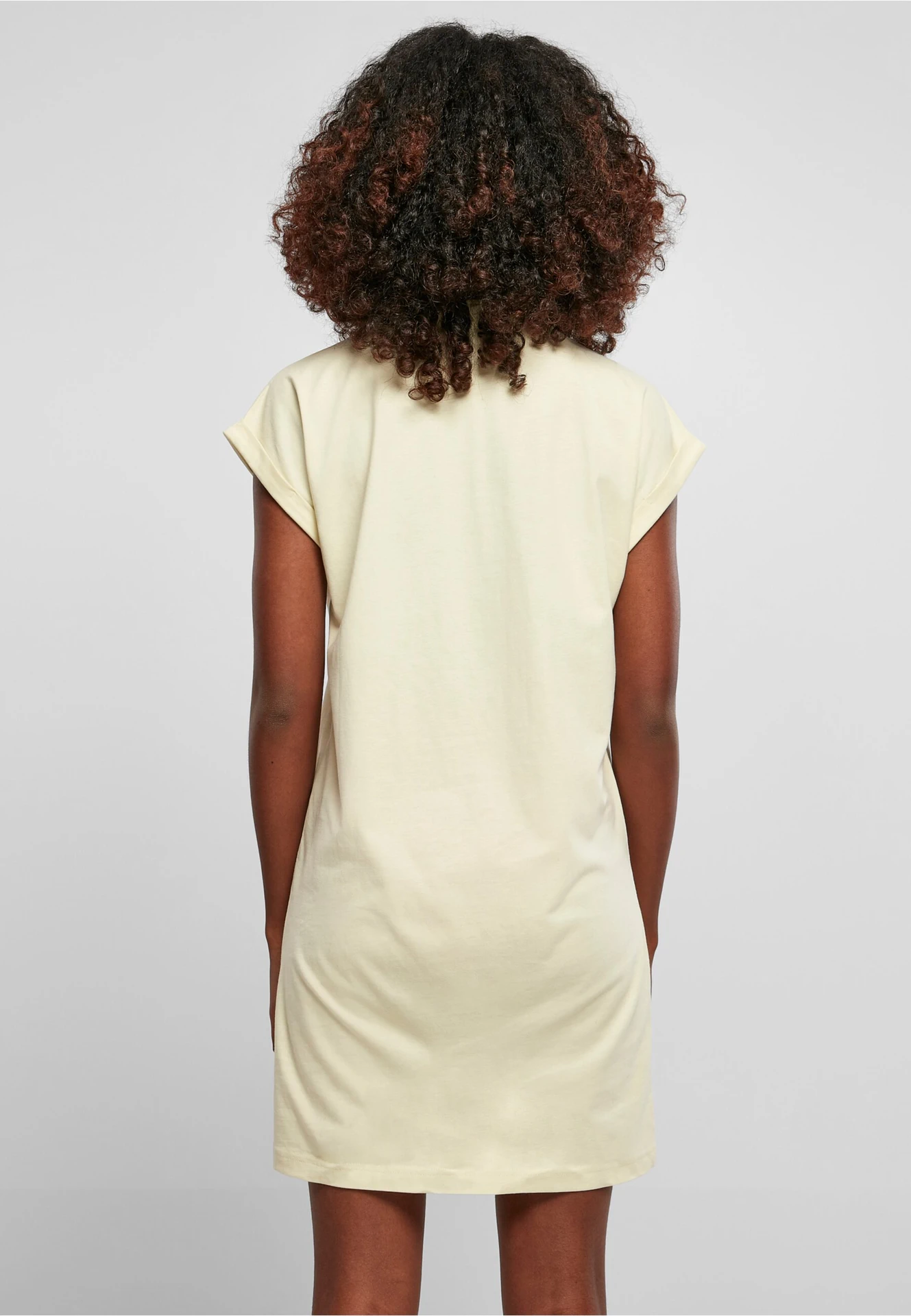 BYB-BY101-ladies-turtle-extended-shoulder-dress-softyellow-model-2 Build Your Brand Ladies Turtle Extended Shoulder Dress