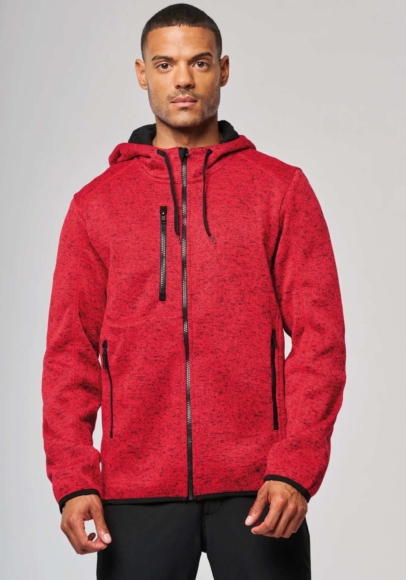 Kariban Herren Melange Kapuzen Strickfleece Jacke